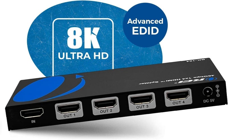 OREI 8K HDMI Splitter 1 X 4, Duplicate/Mirror Any HDMI Signal UltraHD Supports Upto 4K @ 120Hz EDID HDCP 2.3 - (BK-104) - Image 2